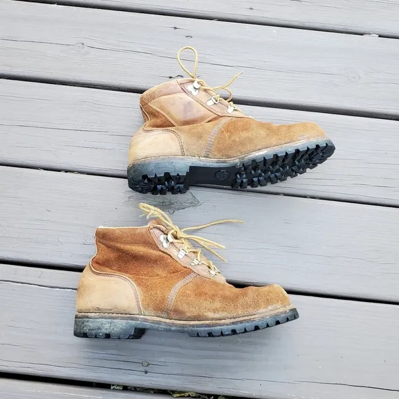 Vintage 90s y2k Brown Roughout Suede Leather Mountaineering Hiking Boots 8