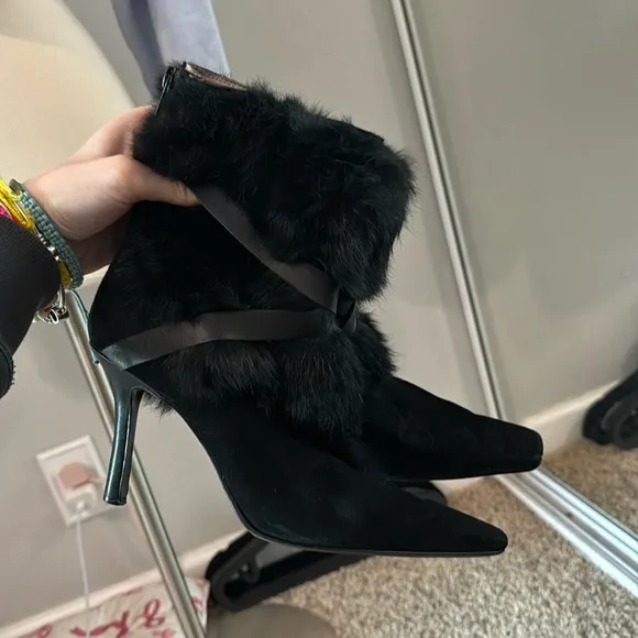 Vintage Black Fur-Trimmed Nine West Boots