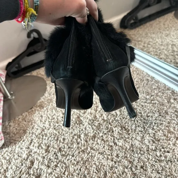 Vintage Black Fur-Trimmed Nine West Boots