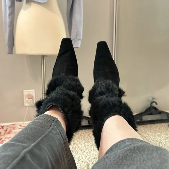 Vintage Black Fur-Trimmed Nine West Boots