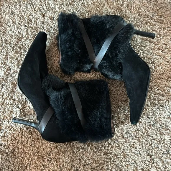 Vintage Black Fur-Trimmed Nine West Boots