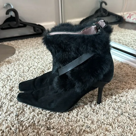 Vintage Black Fur-Trimmed Nine West Boots