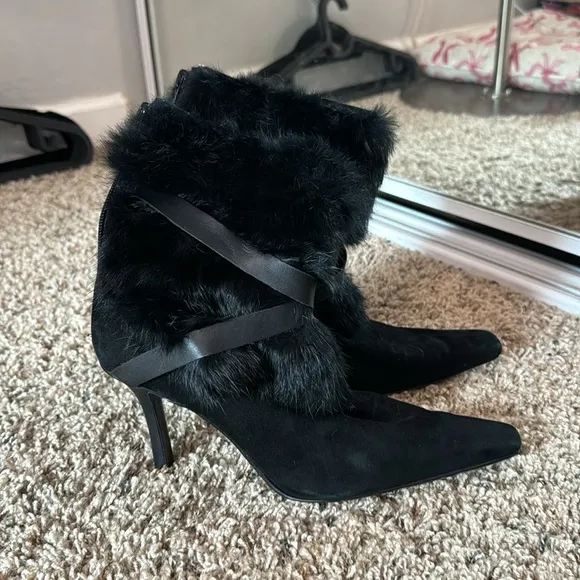 Vintage Black Fur-Trimmed Nine West Boots