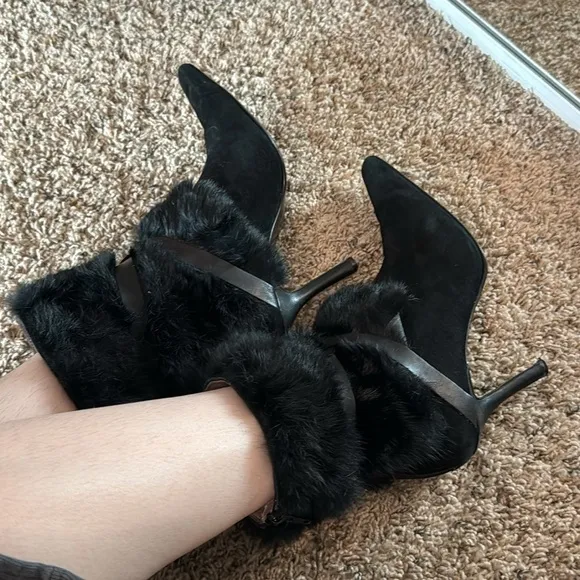Vintage Black Fur-Trimmed Nine West Boots