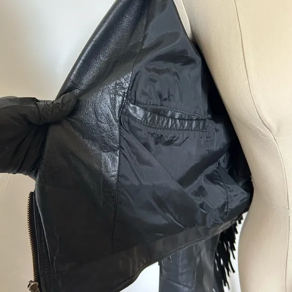 Vintage Black Leather Fringe Jacket | Size L