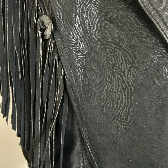 Vintage Black Leather Fringe Jacket | Size L