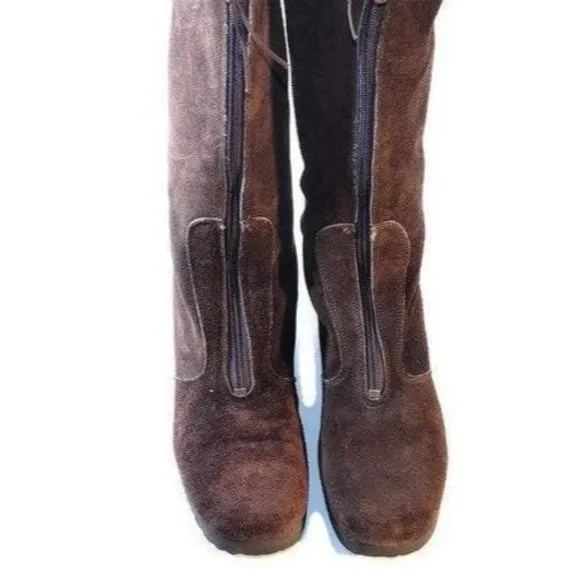 Vintage Boots Women's Size 9 NARROW Brown Leather Faux Fur  Boho Hippie Campus