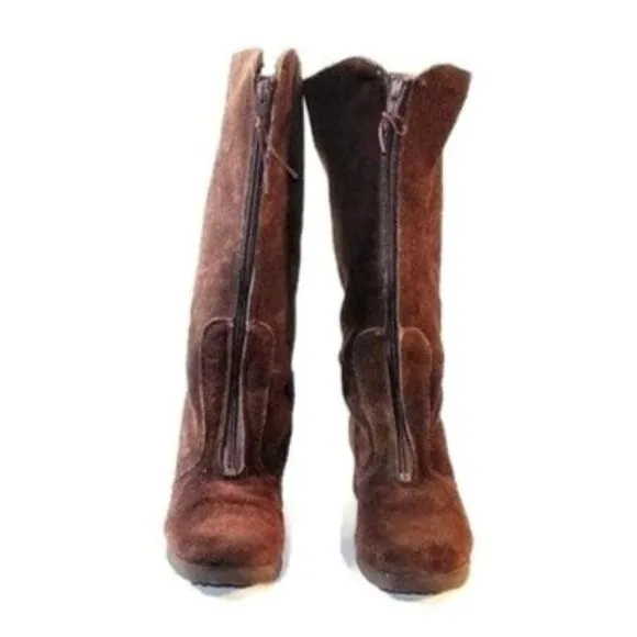 Vintage Boots Women's Size 9 NARROW Brown Leather Faux Fur  Boho Hippie Campus