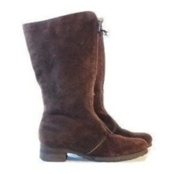 Vintage Boots Women's Size 9 NARROW Brown Leather Faux Fur  Boho Hippie Campus