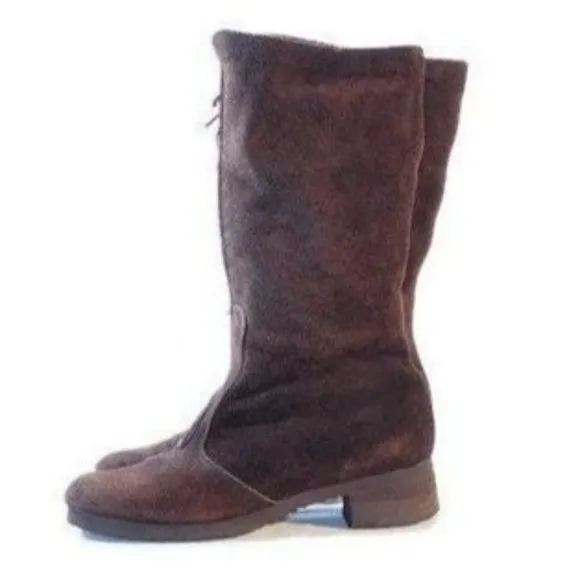 Vintage Boots Women's Size 9 NARROW Brown Leather Faux Fur  Boho Hippie Campus