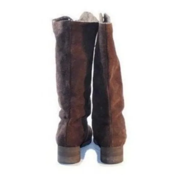 Vintage Boots Women's Size 9 NARROW Brown Leather Faux Fur  Boho Hippie Campus