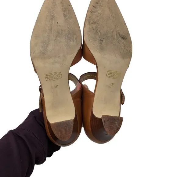 Vintage Connie Mary Jane Brown Leather Pine Cone Low Pump Heels Shoes BRAZIL 8