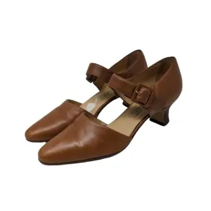 Vintage Connie Mary Jane Brown Leather Pine Cone Low Pump Heels Shoes BRAZIL 8