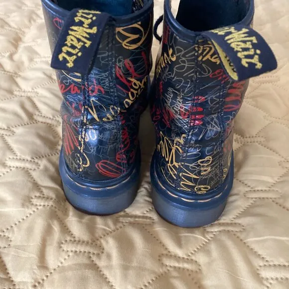 Vintage Dr Martens 1460 Boots - Black Graffiti Made in England (womens 8/mens7)