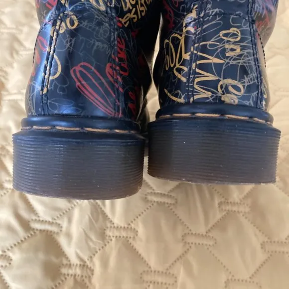 Vintage Dr Martens 1460 Boots - Black Graffiti Made in England (womens 8/mens7)