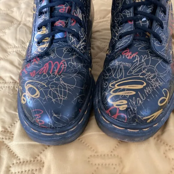 Vintage Dr Martens 1460 Boots - Black Graffiti Made in England (womens 8/mens7)