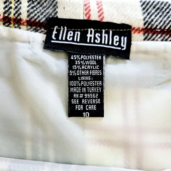 Vintage Ellen Ashley Wool Blend Tartan Plaid Straight Cut Midi Blanket Skirt 10