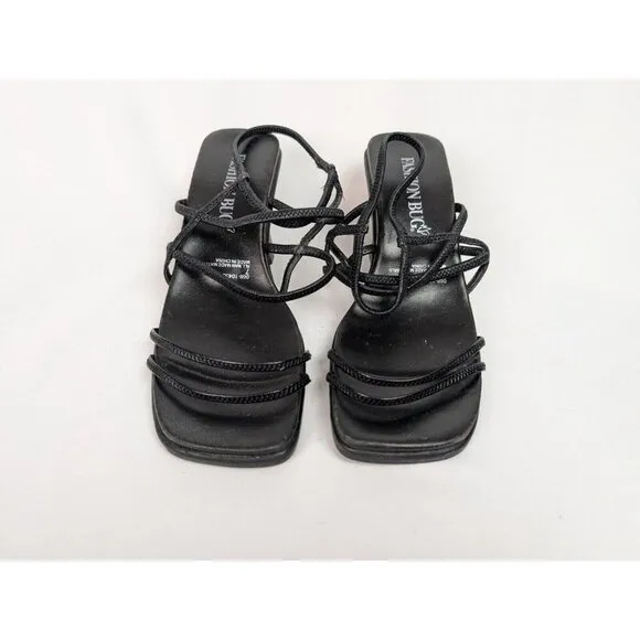 Vintage Fashion Bug 7 Y2K 90s Black Open Toe Strappy High Heels Shoes Sexy Goth