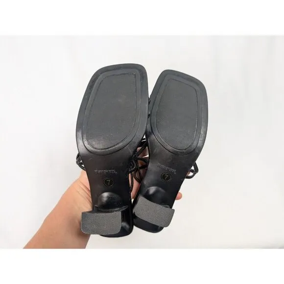 Vintage Fashion Bug 7 Y2K 90s Black Open Toe Strappy High Heels Shoes Sexy Goth