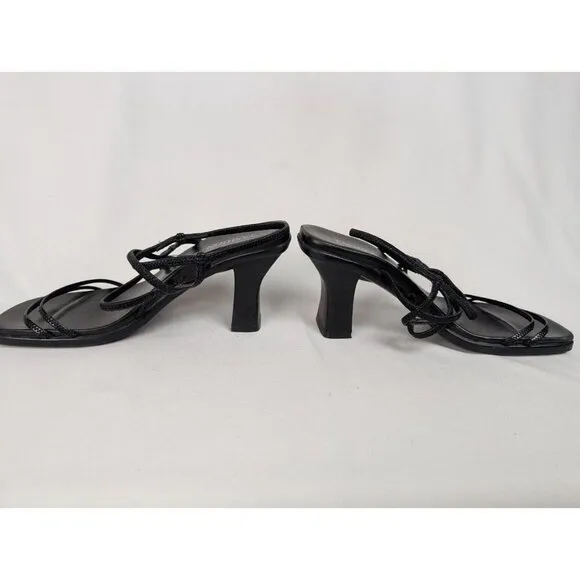 Vintage Fashion Bug 7 Y2K 90s Black Open Toe Strappy High Heels Shoes Sexy Goth