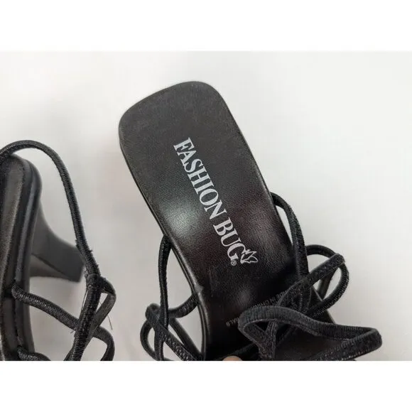 Vintage Fashion Bug 7 Y2K 90s Black Open Toe Strappy High Heels Shoes Sexy Goth