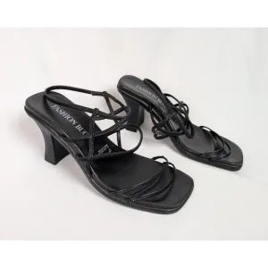 Vintage Fashion Bug 7 Y2K 90s Black Open Toe Strappy High Heels Shoes Sexy Goth
