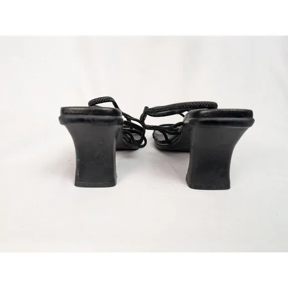 Vintage Fashion Bug 7 Y2K 90s Black Open Toe Strappy High Heels Shoes Sexy Goth