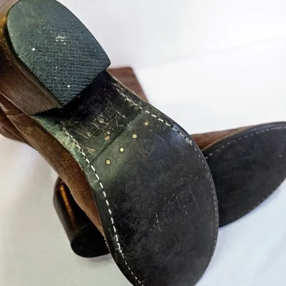 Vintage Frye Jackie Button Tall Stacked Heel Brown Leather Cowboy Boots 5.5