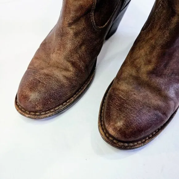 Vintage Frye Jackie Button Tall Stacked Heel Brown Leather Cowboy Boots 5.5
