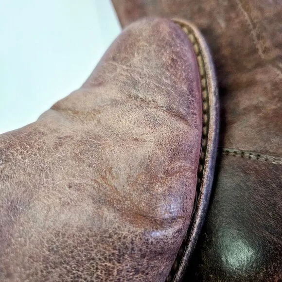 Vintage Frye Jackie Button Tall Stacked Heel Brown Leather Cowboy Boots 5.5