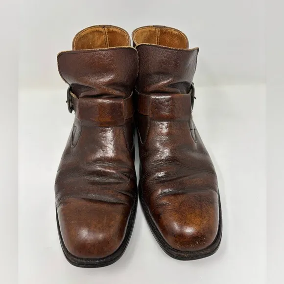 Vintage Good Year Brown Leather Men's Boots‎ 7.5 Chemigum Oil Proof Sole Buckle
