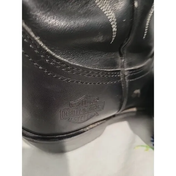 Vintage Harley-Davidson Black Leather Embroidered Cowboy Boots Sz 8 etched logo