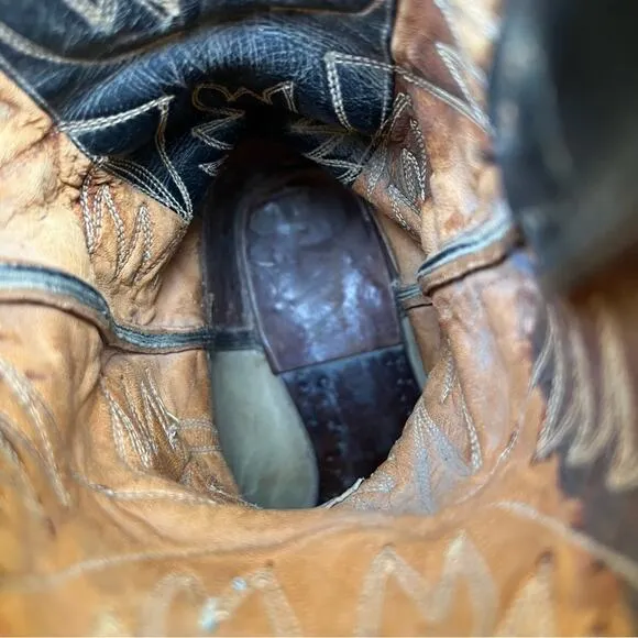 Vintage Justin Boots Black Point Toe Stovepipe Top Cowboy Western Boots