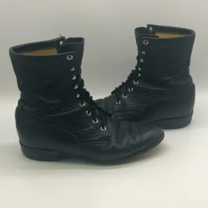 Vintage Justin Boots Men's 8D Western Bullhide Pebbled Leather Roper Lace Up