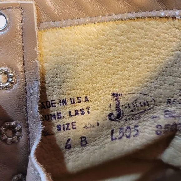 Vintage Justin Western Cowgirl Granny Boots Tan 6B
