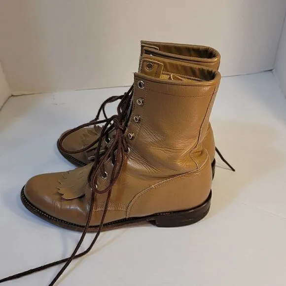 Vintage Justin Western Cowgirl Granny Boots Tan 6B