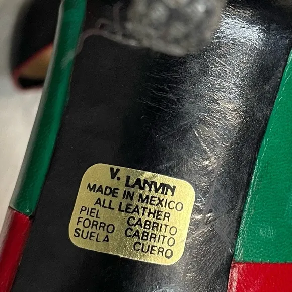 Vintage Lanvin Paris pump heels shoes women’s black green red size 40 striped