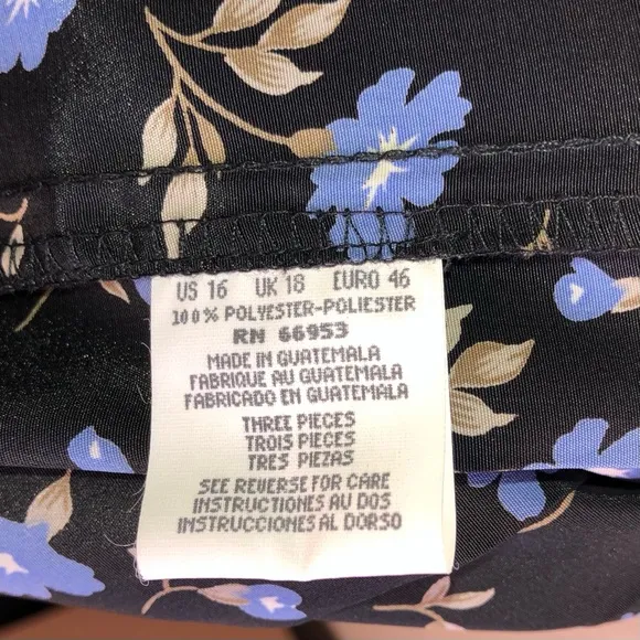 Vintage Leslie Fay Black/Blue Floral Pleated Maxi A-Line Skirt