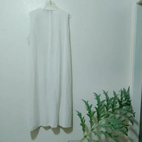 Vintage Linen Blend Embroidered Buttonfront Nightgown Dress Duster Cardigan