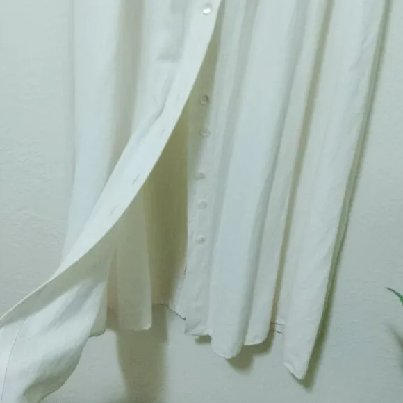Vintage Linen Blend Embroidered Buttonfront Nightgown Dress Duster Cardigan
