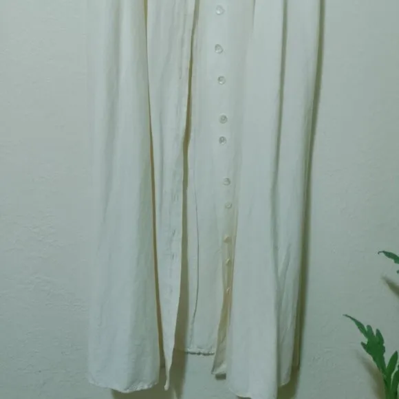 Vintage Linen Blend Embroidered Buttonfront Nightgown Dress Duster Cardigan