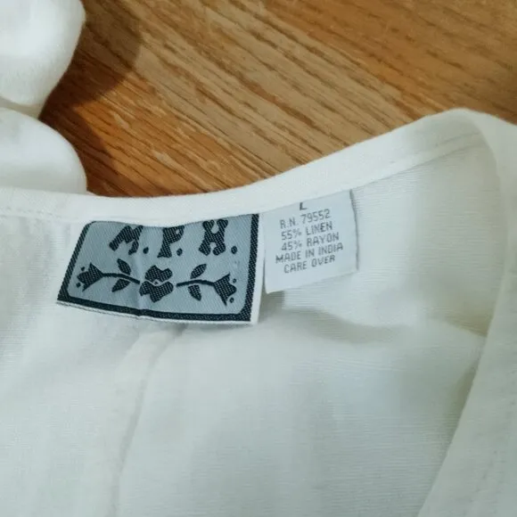 Vintage Linen Blend Embroidered Buttonfront Nightgown Dress Duster Cardigan