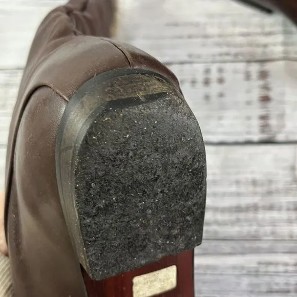Vintage Made In Italy Ladies Brown Leather Tie Up Ankle Boots w/ Fur size 8 N