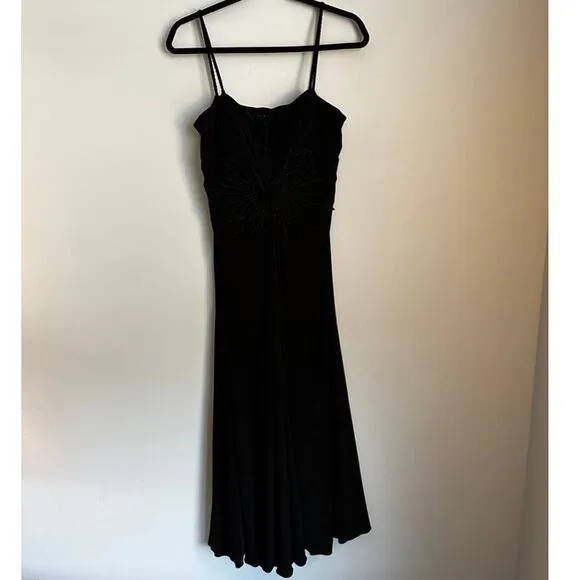 Vintage Musani Couture Black Beaded Sleeveless Midi Dress Size XL