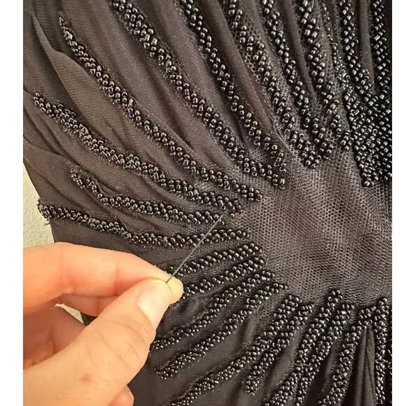 Vintage Musani Couture Black Beaded Sleeveless Midi Dress Size XL