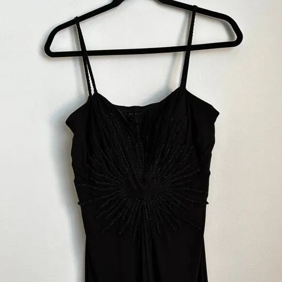 Vintage Musani Couture Black Beaded Sleeveless Midi Dress Size XL