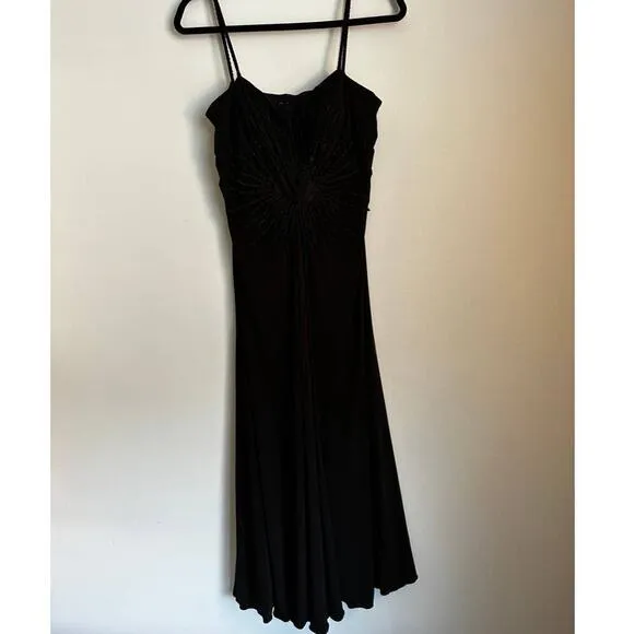 Vintage Musani Couture Black Beaded Sleeveless Midi Dress Size XL