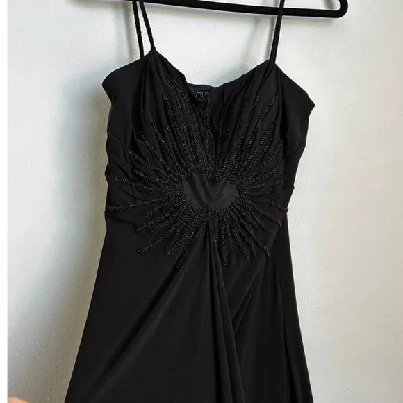 Vintage Musani Couture Black Beaded Sleeveless Midi Dress Size XL
