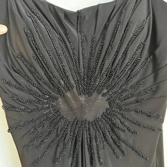 Vintage Musani Couture Black Beaded Sleeveless Midi Dress Size XL