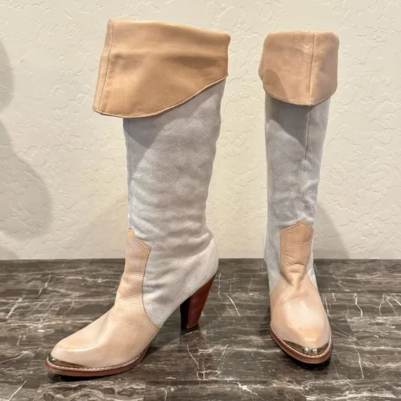 Vintage Nobil’s Leather and Suede Knee High Fold Over Western Boots